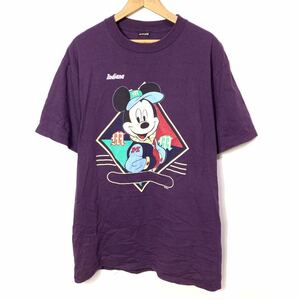 ■ ミッキー ベースボール柄 プリント Tシャツ Lサイズぐらい 紫 ディズニー キャラクター 古着 稀少色 アメカジ ■