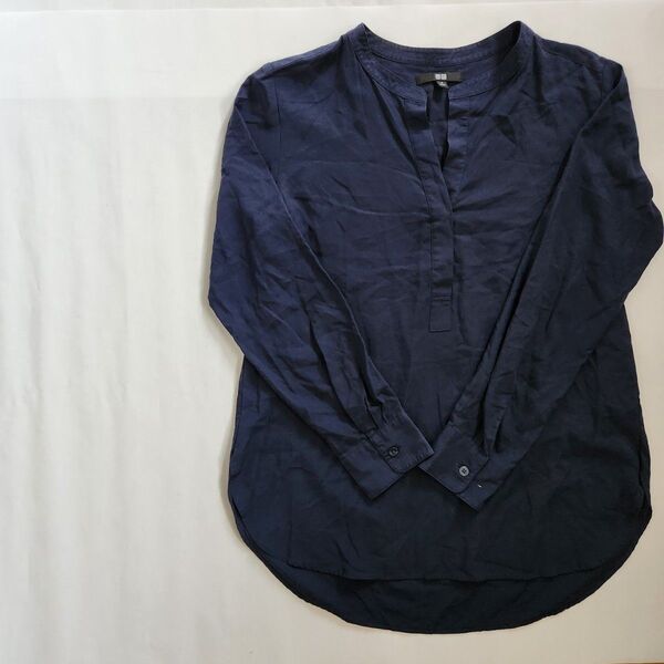 〈美品〉UNIQLO ユニクロ 長袖シャツ ブラウス シンプル ネイビー レディース 通勤 即日発送