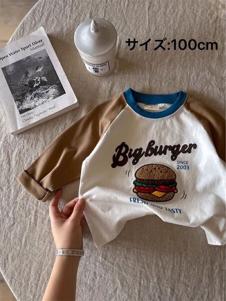 新品!未使用!アドベンチャー、ハンバーガー柄!長袖 Tシャツ トレーナー サイズ100cm