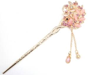 lovely stylish . ornamental hairpin 1 psc hair ornament pink gold pink lot .... flower cz diamond Japanese clothes kimono long-sleeved kimono tomesode hair accessory new 
