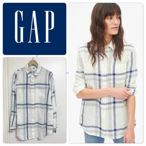  new goods GAPlinen shirt regular price 6990 check The Boy Friend Fit flax 100% postage 380 jpy long sleeve shirt check shirt 19824