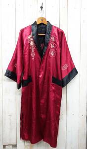 VINTAGE 古着　ヴィンテージ ＊China Gown　チャイナガウン ＊リバーシブル　BLK/BUG 光沢 ＊DRAGON 龍刺繍　＊素敵に着こなしてください！