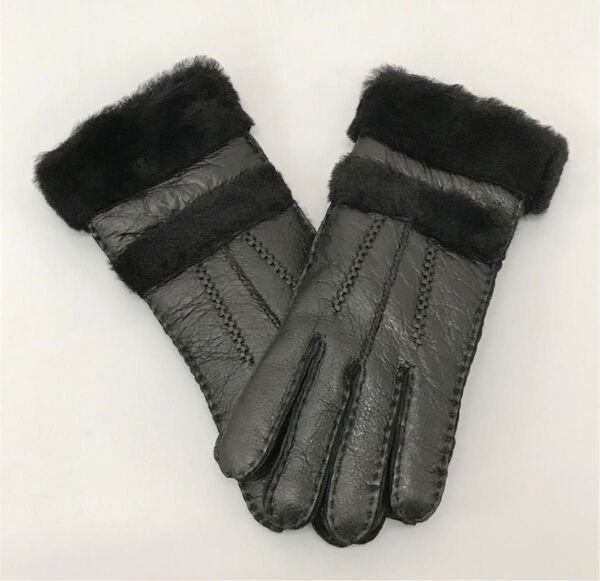 特価★新品★ムートン手袋レディース レザーグローブ 黒 保温防寒 ハンドメイド