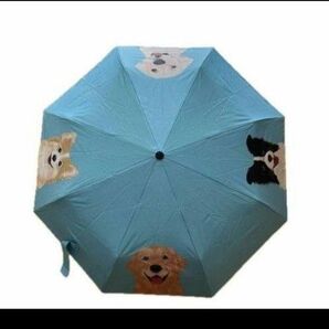 お値下げしました。かわいい 自動開閉 手描きペット 犬 4匹 折りたたみ傘 晴雨兼用