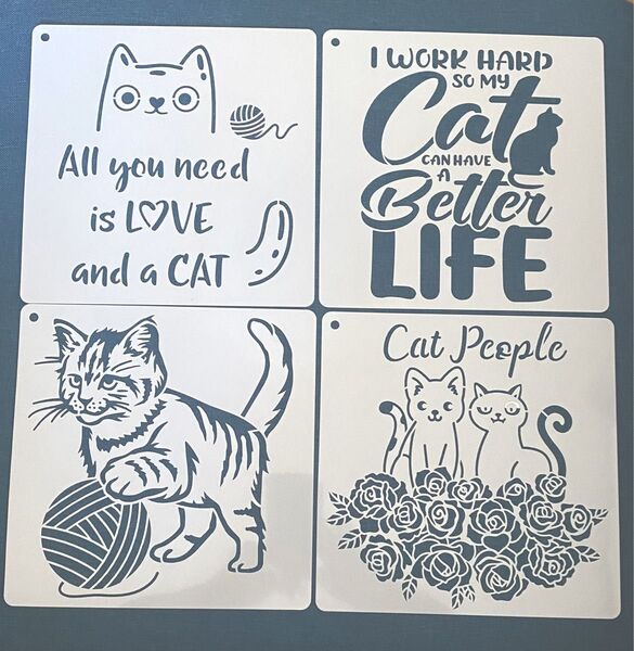 ステンシルシート《猫&英文字A》20cm 4枚セット