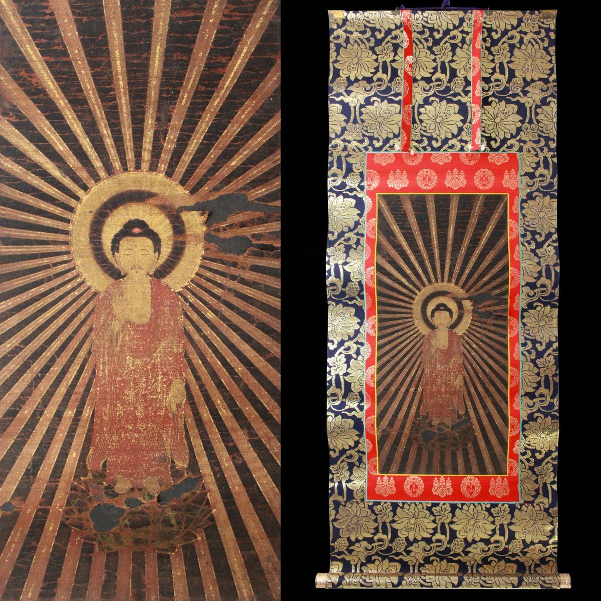 阿弥陀如来 掛け軸 古美術 アンティーク □阿弥陀如来 掛軸/絹本着色/古画/仏画/仏教美術/日本画/作者