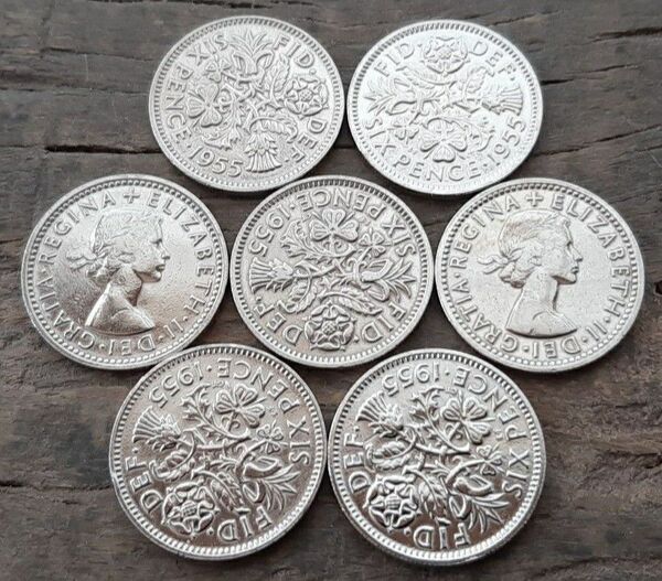 英国幸せのシックスペンス イギリス 7枚セットラッキー6ペンス コイン本物古銭英国コイン 美品です19.5mm 2.8gram