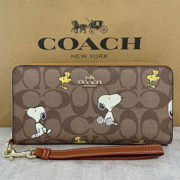 新品未使用 COACH コーチ 長財布 スヌーピー コラボ新作 シグネチャー カーキ ブラウン