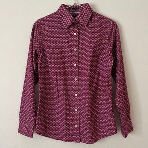 Lands' End 花柄 オックスフォード 長袖シャツ 7号