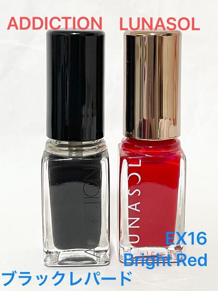 ADDICTION トップコート【ブラックレパード】5mL・LUNASOL ネイルポリッシュN【EX16 Bright Red】
