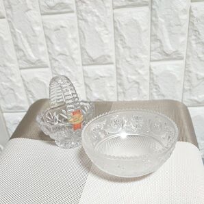 アンナヒュッセ小バスケット美品とその他(縁に欠け二ヶ所) クリスタルガラス 型 骨董品 ガラス工芸