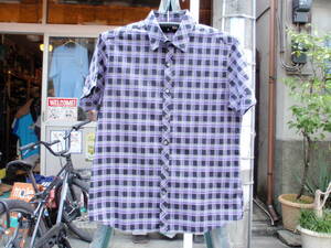 2回使用のみ！EPOCA UOMO（エポカウォーモ）　紫チェック柄な半袖シャツ　サイズ46