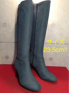 [ selling out!! free shipping!!]A-53 used! made in Japan long boots moss green 23.5cm super-discount!!