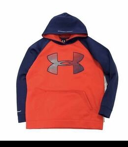 お勧め・UNDER ARMOUR アンダーアーマーパーカー 赤+紺 フード付き トレーニング ビッグロゴ 美品