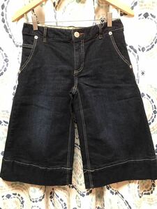  new goods Denim knees height gaucho pants half edge height shorts culotte indigo stretch W61