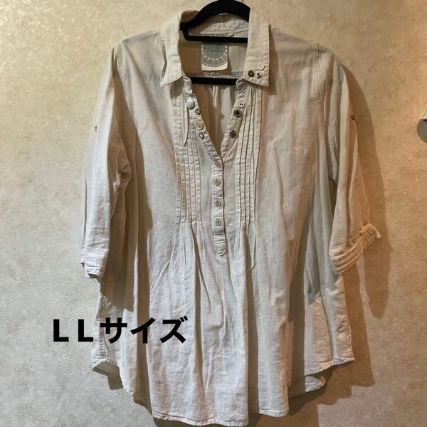 ボタンが可愛い 七分袖 シャツ チュニック トップス ナチュラル系 ブラウス