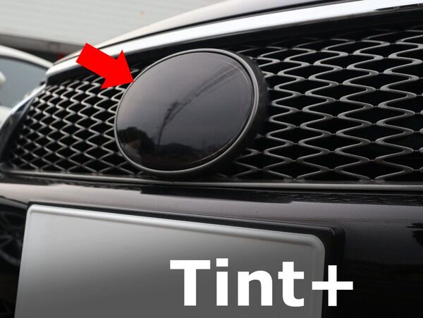 Tint+水洗→再利用Ok レクサスGS 10系 エンブレム スモークフィルム(ブラックスモーク 前のみ)