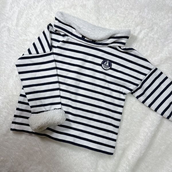 USED品 PETIT BATEAU ボーダー ボア付きカットソー トレーナー