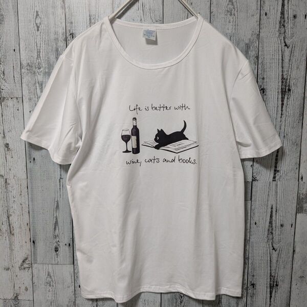 【人気】 猫 プリント Tシャツ カットソー イラスト XL ホワイト ⑩ 半袖 オールシーズン メンズ レディース ユニセックス