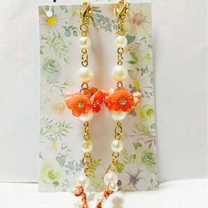 No,786☆オレンジ花ストラップ☆マスクストラップ☆メガネストラップ☆アレルギー☆レース編み☆ハンドメイド
