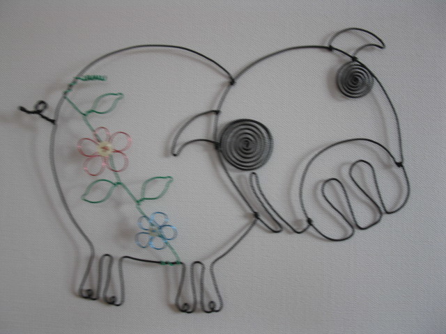 Pig Wire Art Wire Craft Wirework Handmade Wall Decoration, Handmade items, interior, miscellaneous goods, ornament, object
