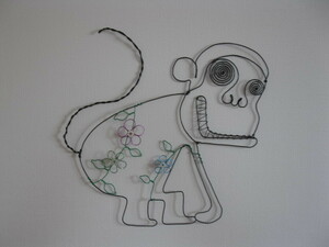 猿　ワイヤーアート　ワイヤークラフト　針金細工　ハンドメイド　壁飾り