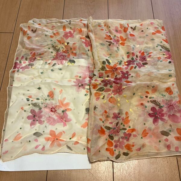 スカーフ ストール 花柄 プリント 刺繍