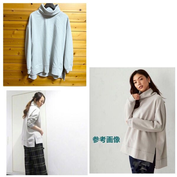 COMME CA ISM オフタートルネック チュニックライトグレー L〜3L位