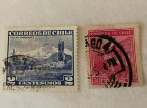 訳有即決可中古使用済CHILEチリ共和国切手風景バラ2枚