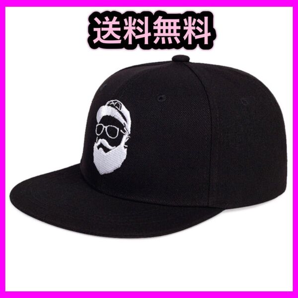 帽子 キャップ ロゴ ひげおじさん ヒップホップ 黒 新品