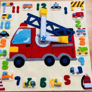 フェルトままごと 消防車とはたらく車 時計のお勉強に♪