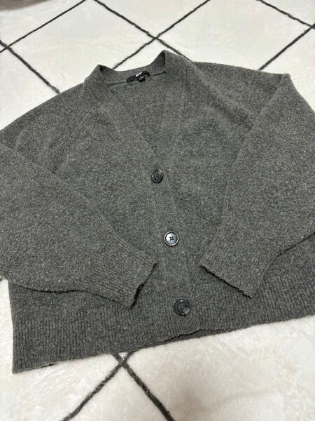 カーディガン グレー ニット Vネック 長袖 UNIQLO ユニクロ ニットカーディガン Lサイズ 事務服