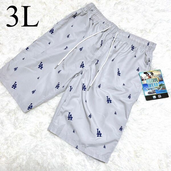 MLB ドジャース LA 野球 メンズ ズボン ハーフパンツ グレー ロゴ 3L 2XL 大きいサイズ 新品 水陸両用 大谷翔平