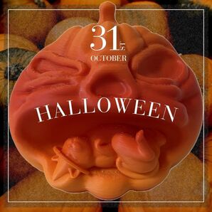 ハロウィンかぼちゃと昼寝中のネコの小物入れ・植木鉢・高さ7.5cm×幅8.3cm・3Dプリンター・かわいい・猫・置物・円金両用