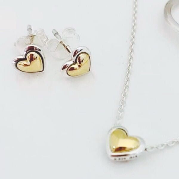 PANDORAパンドラ ツートンハート ピアス・ネックレス セット アクセサリー ハート ペンダント ネックレス