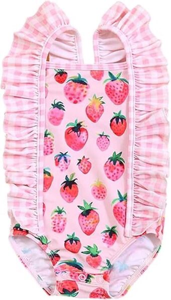訳あり!新品・未使用【90サイズ 2T】子供 水着 女の子 ワンピース 吸水速乾 柔らかい おしゃれ 可愛い ピンク いちご柄