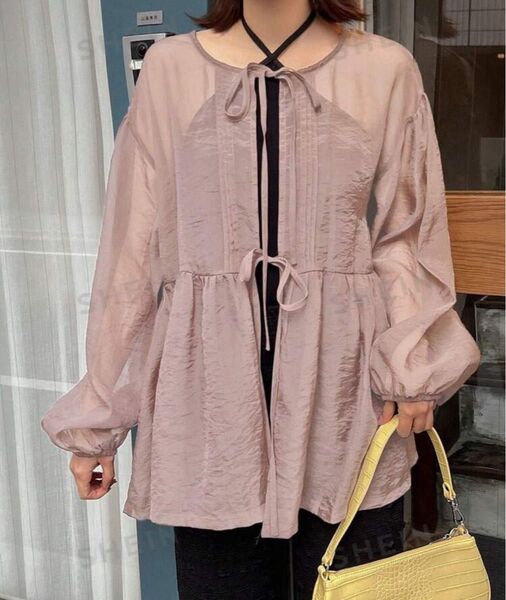 SHEIN FRIFUL フロントタイシャツ ドロップショルダー シアーブラウス トップス