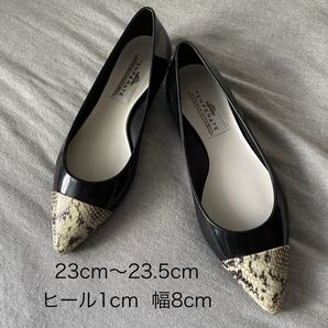 【美品】TEMPERATE KATE パイソン柄切り替え レインパンプス 晴雨兼用 ポインテッドトゥ レインジューズ ブラック