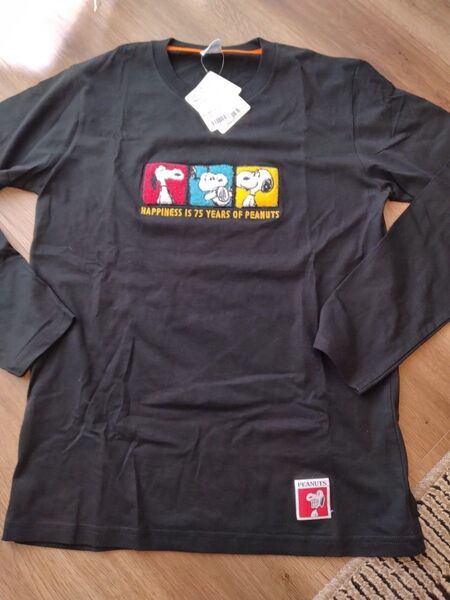 新品 スヌーピー 75周年 長袖 Tシャツ ロンT ブラック 黒 女性 レディース M