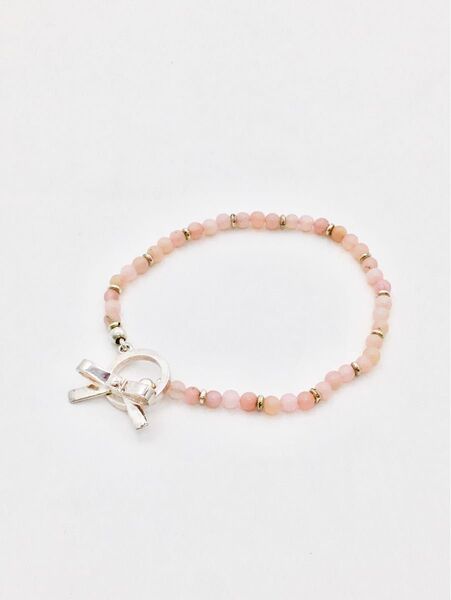 中古良品 グッチ GUCCI 天然石 ブレスレット ピンク シルバー リボンモチーフ ブランドアクセサリー ヴィンテージ