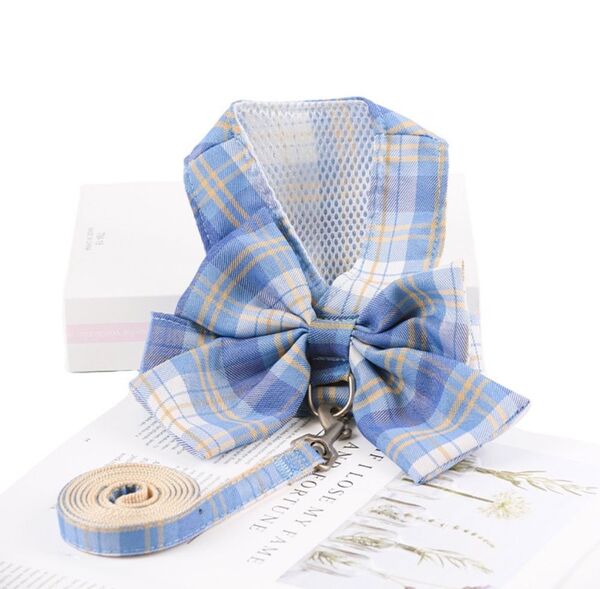 犬用 Sサイズ チェック ブルー ハーネス リード 付 ドレス ペット 服