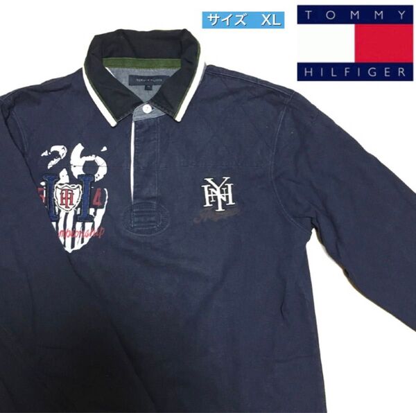 トミーヒルフィガー TOMMY HILFIGER ポロシャツ 長袖 刺繍 XL ラガーシャツ