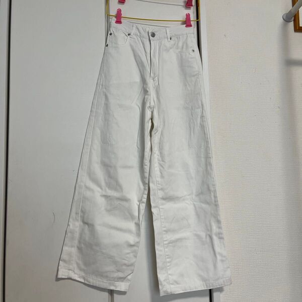 グレイル 白 オフホワイト ワイドパンツ デニム Sサイズ ハイウエスト ボトムス ワイド 無地 パンツ