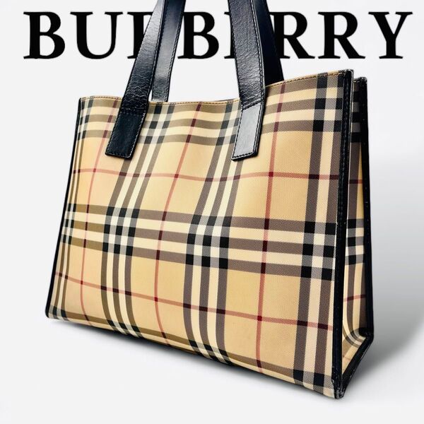 BURBERRY LONDON バーバリーロンドン トートバッグ 肩掛け メガチェック ノバチェック A4 自立 マチ PVC