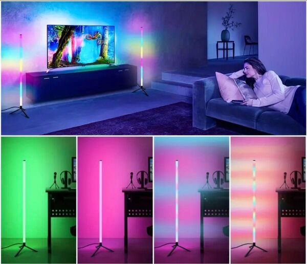 LEDコーナーフロアランプ、リモコン付き USB電源
