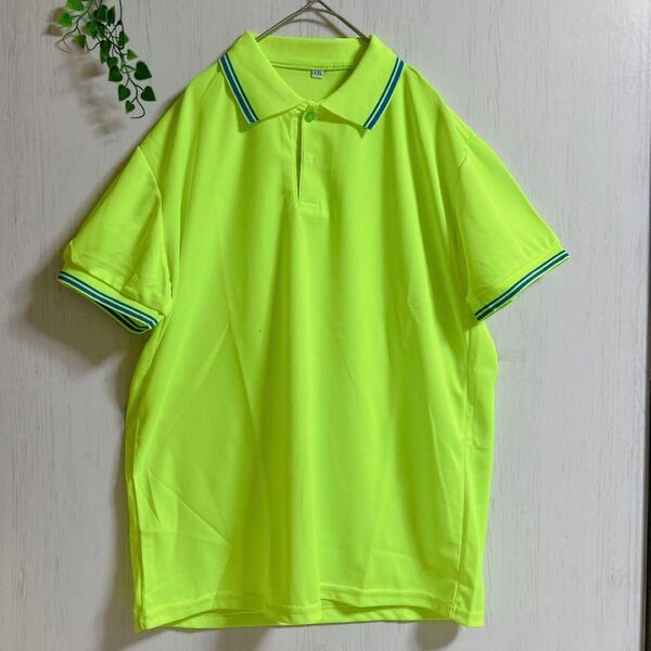 ◆ 訳あり メンズ ポロシャツ ゴルフポロシャツ 半袖 蛍光イエロー 2XL 3L ゴルフ