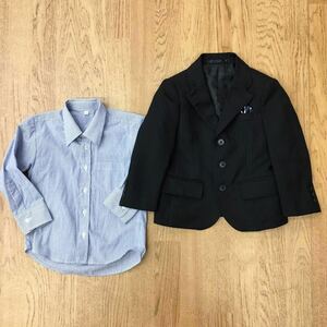 [2 point set ] baby Kids child 100.* jacket × long sleeve shirt pocket square attaching stripe * formal suit .. type go in . type . examination 