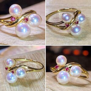 【パープルカラー珠☆】花珠 あこや真珠 ルビー K18YG リング お値下げしました
