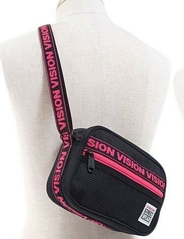 【新品】VISION STREET WEAR　ショルダーバッグ　横型　ブラック×ピンク　ユニセックス　ポーチ