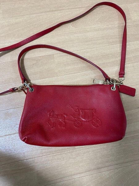 COACH ショルダーバッグ コーチ レザー ハンドバッグ 肩掛け 赤色